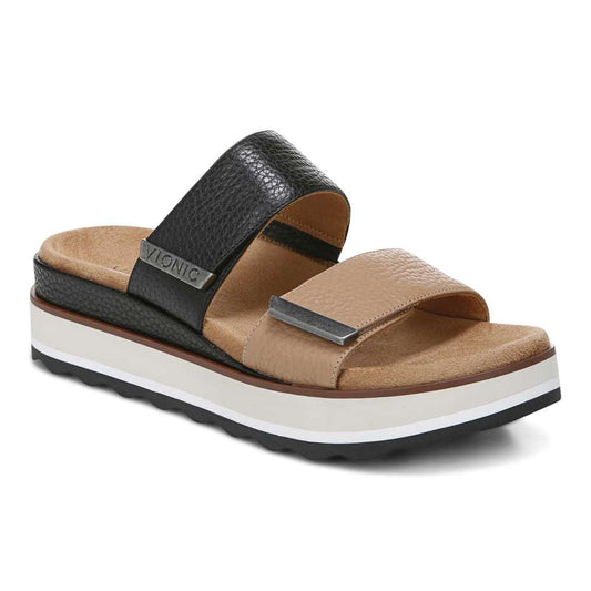 Brandie Flatform Slide Sandal - Black/Tan
