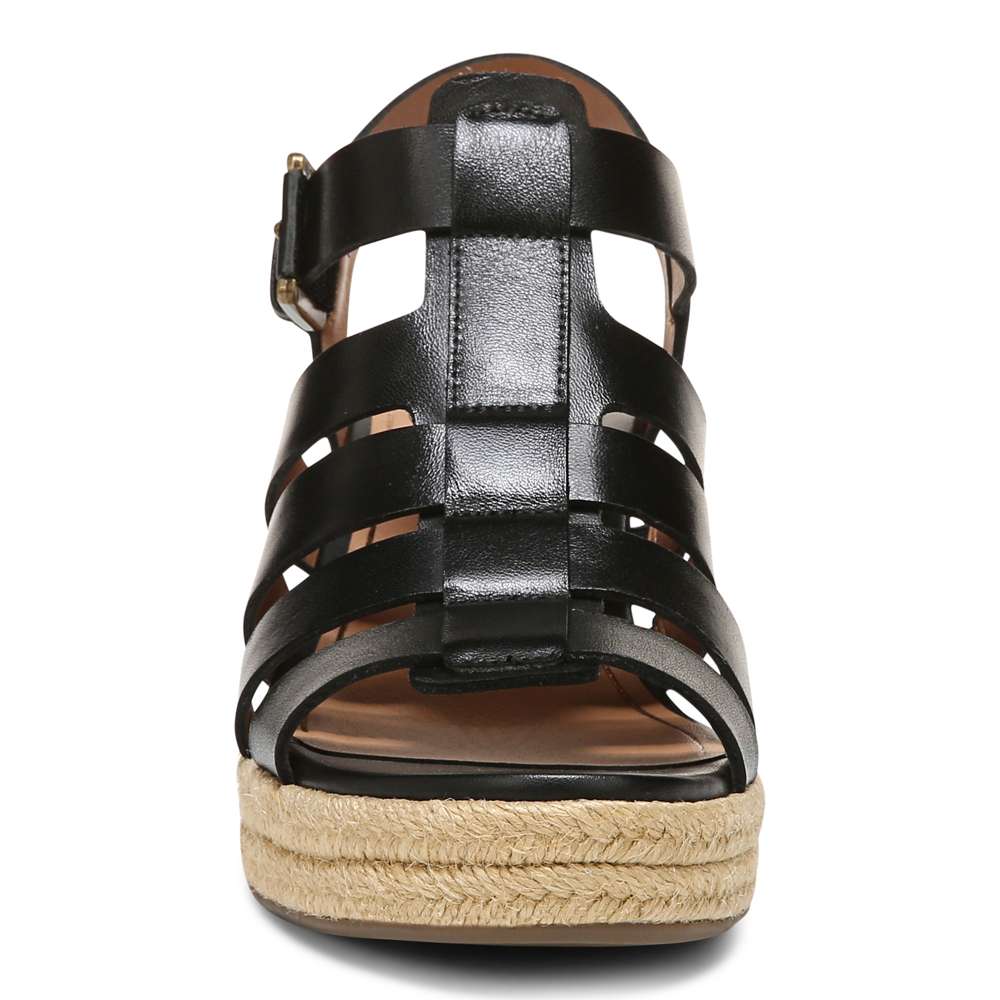 Jaylah Wedge Sandal - Black Leather